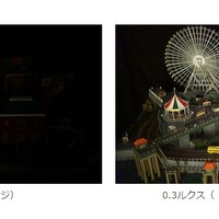 0.3ルクス環境下での目視イメージ（左）と『UMC-S3C』で撮影した画像（右）の比較。これまで4Kカメラは、低照度環境下に弱いとされてきたが、同製品では、でも鮮明かつカラー撮影が可能だ（画像はプレスリリースより）