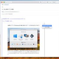 返信を作成する画面で、ツールバーの右から4つめの「添付ファイルを返信にそのまま同封」ボタンをクリックすると表示されるPDF画像の右上のメニューから「マークアップ」を選択する