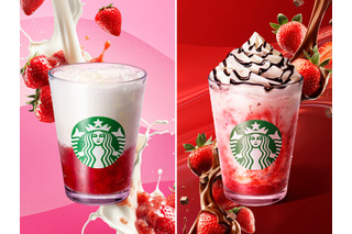スターバックス、イチゴ新作2種を11日より販売！ごろっと果肉のミルク＆チョコフラペ 画像