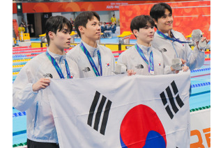 日本を追い抜きフィニッシュ！競泳男子400mリレーで韓国が銀「3分10秒台に入るために努力」【アジア大会】 画像
