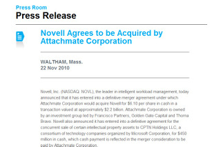 米Novellが22億ドルで買収……知的財産の一部はMicrosoftへ売却予定 画像