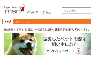 【地震】日本マイクロソフト、被災したペットを助ける「MSNペットサーチ」公開 画像