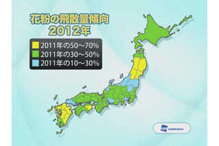 4月現在、近畿・関東がヒノキ花粉のピークに……ウェザーニューズ、花粉飛散傾向を発表 画像