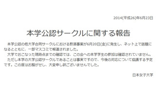 学生集団昏倒事件に日本女子大学がコメント「本学学生の参加は確認されていない」 画像