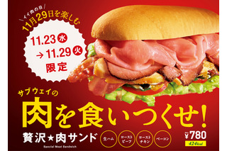 サブウェイ、4種類の肉を1度に味わえる「贅沢★肉サンド」発売 画像