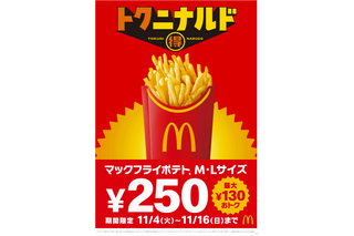 マクドナルド、フライドポテトM・Lサイズが250円に！11月4日から特別価格で 画像