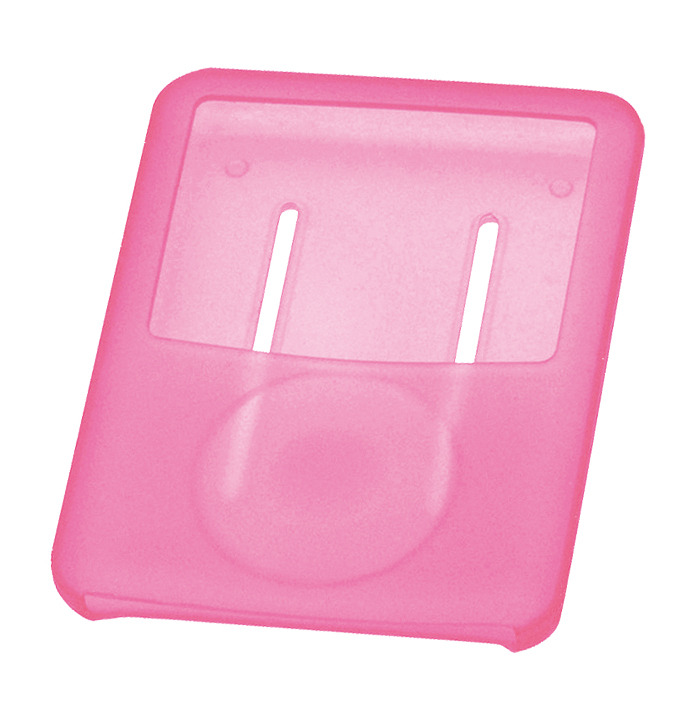 ピンク色のiPod nano用シリコンケース——ストラップ/保護フィルム付き