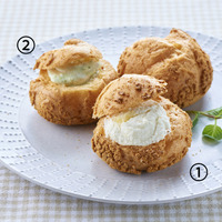 かみのやまシュー（(1)ラフランス、(2)ずんだ）　各486円（税込）