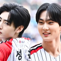 ENHYPEN・ソンフン＆ジョンウォン、爽やかなユニ姿で始球式に登場！“勝利の王子様”に