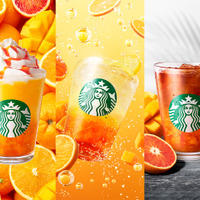 左から）ぎゅぎゅっと オレンジ ＆ マンゴー フラペチーノ®、チラックス ソーダ オレンジ ＆ マンゴー、クラフト ジューシー オレンジ ＆ マンゴー ティー※画像はイメージです