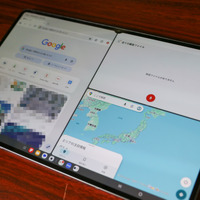 大画面を3分割し、ブラウザー、録音アプリ、Googleマップを同時に表示したところ【撮影／平木昌宏】
