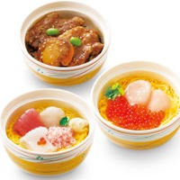 上：ミニ帆立豚丼 右：ミニ帆立いくら丼 下：ミニ北海海鮮ちらし