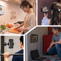 壁や柱などに端末を固定した使用例