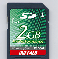 バッファロー、転送速度20Mバイト/sの2GバイトSDメモリーカード　着メロ3曲の無料ダウンロード権付き 画像