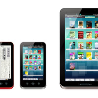 電子書籍対応の専用タブレット「GALAPAGOS」（左は5.5型、右は10.8型）