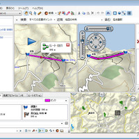 ベースキャンプでTOPO10M Plusの地図データを表示。2画面になっており、それぞれ2D、3Dの地図を表示できる。 GARMIN Oregon450TC
