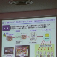 情報サービス系の「折り込みチラシサービス」のイメージ。提供は第日本印刷と城北宣伝。プッシュ方の公告配信サービス。クーポンの発行もあり
