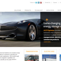 GMにバッテリーシステムを供給するA123システムズ社のウェブサイト