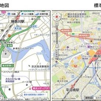 「いつもNAVI（web）」街歩き地図は、地図の下地色を白にすることで、モノクロ印刷でも見やすく表示。