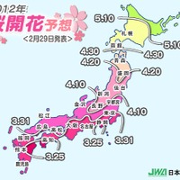 桜の“満開日”、平年並みかやや遅め……関東から西では4月上旬頃の見込み 画像