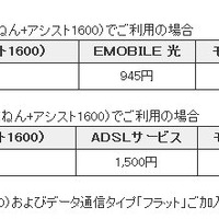 月額料金の一例