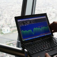 東京スカイツリー天望デッキ（フロア350出発ゲート付近）での計測の模様