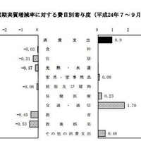 消費支出の対前年同期実質増減率に対する費目別寄与度（平成24年7～9月期－2人以上の世帯）