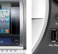iPod/iPhone用Dock（左）とインターフェース（右）