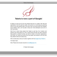 Talariaのホームページ。現在はGoogle合流の告知が見えるだけ。