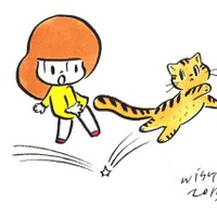 タムくんによる、マムアンちゃんが猫を探しているイラスト