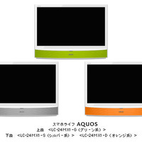 Miracast対応などスマホとの連携強化した24V型液晶テレビ「スマホライフAQUOS」MXシリーズ。グリーン、オレンジ、シルバーの3色が用意
