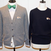 メゾン キツネで発売中の2匹のキツネがキスする限定ロゴワッペン付セーターとカーディガン