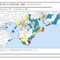 市区町村別平均滞在時間 (昼間) マップイメージ