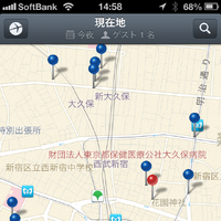 現在位置周辺のホテルを地図上にピン表示して、アクセスを確認することも可能