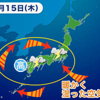 8月15日、諏訪湖祭湖上花火大会が中止になった際の天気図