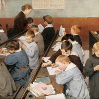 アンリ・ジュール・ジャン・ジョフロワ　≪教室にて、子どもたちの学習≫　1889年　パリ、フランス国民教育省