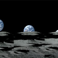 月の南極付近で地平線に地球が沈む様子。左の画像から右の画像まではおよそ70秒