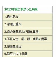 2013年度に多かった病気