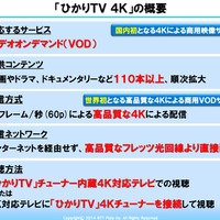 「ひかりTV 4K」の主な概要。他社に先駆けて4K映像の商用VODサービスを10月27日よりスタートする