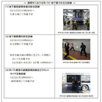 地下鉄駅構内での犯人確保の訓練や、脱線事故想定、市バス乗客の避難誘導などさまざまな有事を想定した訓練が行われる（画像は名古屋市交通局が公開したもの）。