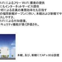福岡PARCOでのFacebook Wi-Fiの事例。こちらはMerakiによって実現したもの。将来は動線分析によって業務の効率化も目指す