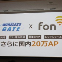 ワイヤレスゲートと「FON」の協業により、さらに国内20万のWi-Fiスポットを増加させるという