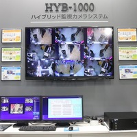 「HYB-1000」のデモ展示。ブース内に設置された9台のカメラをモニターで表示していた