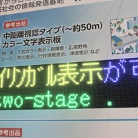中距離視認タイプ「カラー文字表示板」は、日本語と英語の表示が可能で、上下で英語と日本語に分けたバイリンガル表示もできる