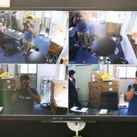 HD-CVIの各カメラがとらえた映像の数々。画面下2つが2メガ（HDCVI-P20W/P12D）のカメラで、上2つが2.4メガ（HDCVI-D2712IR/B2712IR）のもの（撮影：防犯システム取材班）