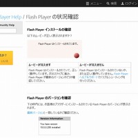 「Flash Player の状況確認」ページ
