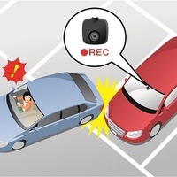 「駐車監視機能」では、当て逃げなどを想定した衝撃検知と車上荒らしなどを想定した動体検知による録画を行う。エンジン停止状態でも最大約50分動作する（画像はプレスリリースより）