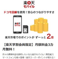 「楽天モバイル」では通話SIMの月額料金が3ヶ月無料