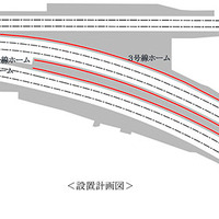 設置計画図。阪急電鉄・十三駅のホームは弧を描くような曲線の形状をしている（画像はプレスリリースより）