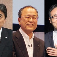 左から、ドコモの吉澤和弘社長、KDDIの田中孝司社長、ソフトバンクの宮内謙社長